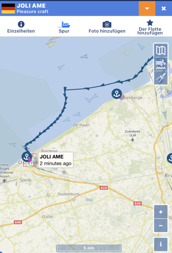 Route von Zeebrugge nach Oostende